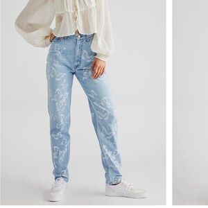 Mother Snack’s Twizzy Butterflyy Light Blue Floral Women's Jeans